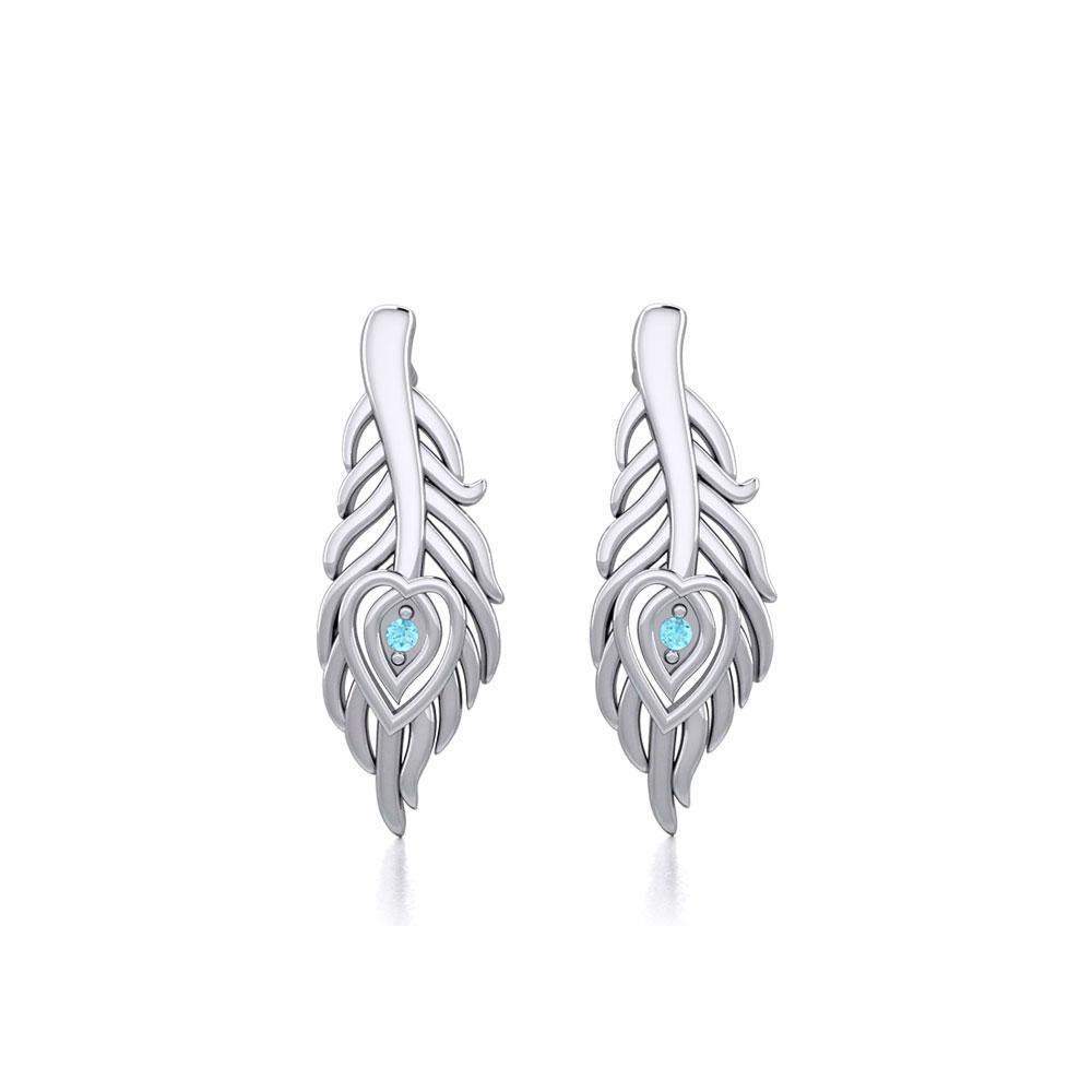 Peacock Tail Silver Post Earrings with Gemstone TER1916