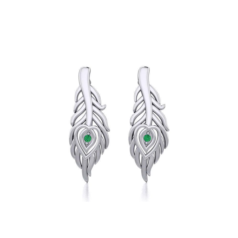 Peacock Tail Silver Post Earrings with Gemstone TER1916