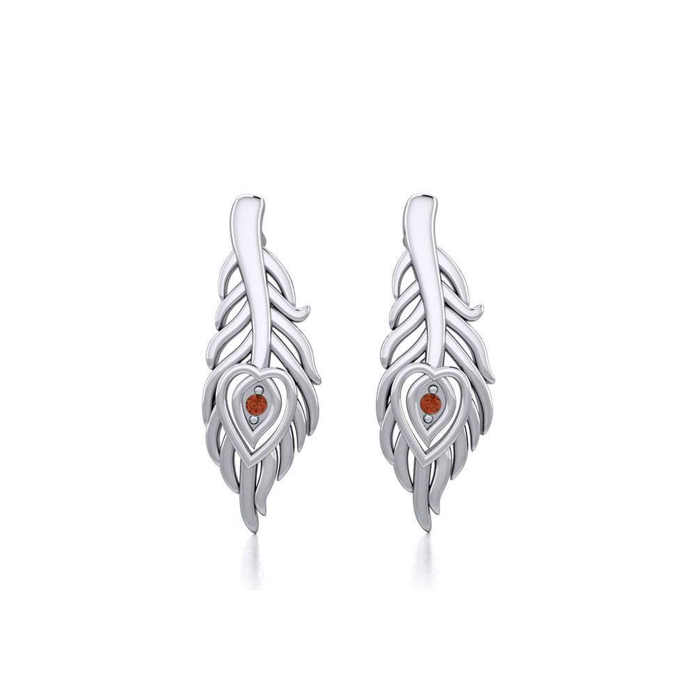 Peacock Tail Silver Post Earrings with Gemstone TER1916