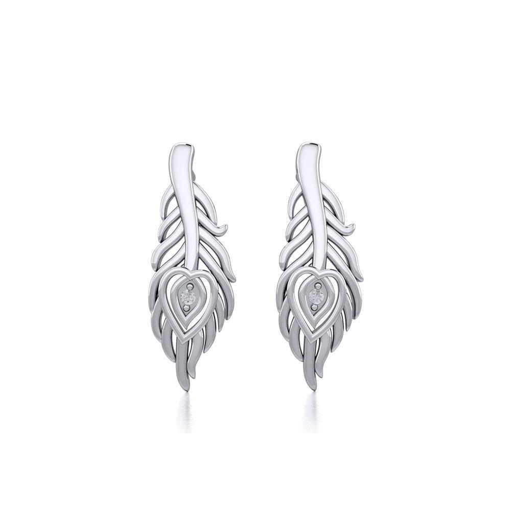 Peacock Tail Silver Post Earrings with Gemstone TER1916