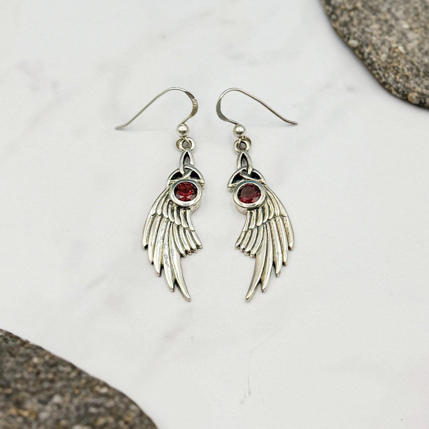 Celtic Trinity Knot Angel Wing Silver Earrings with Round Gemstone TER1926 - Wholesale Jewelry