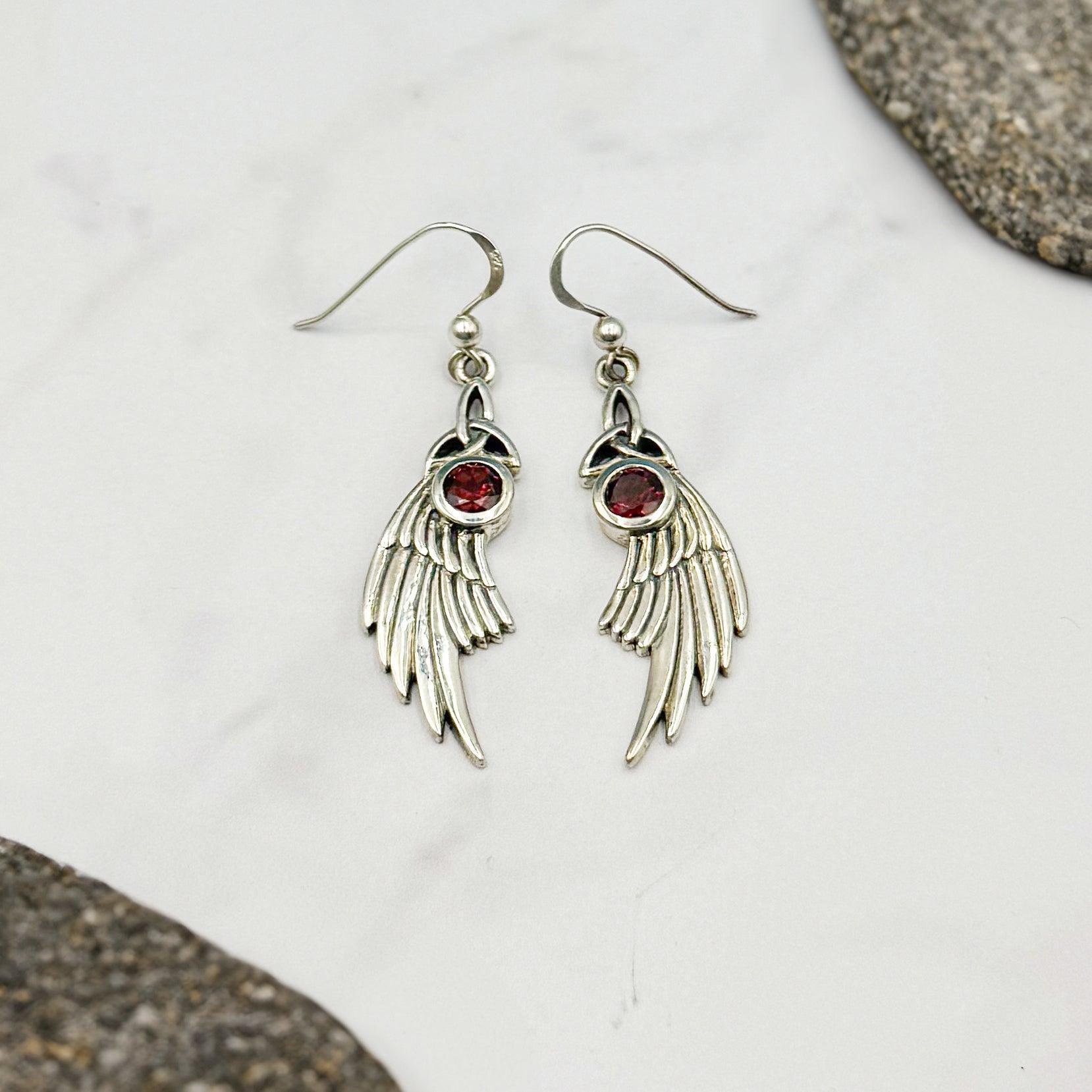 Celtic Trinity Knot Angel Wing Silver Earrings with Round Gemstone TER1926 - Wholesale Jewelry