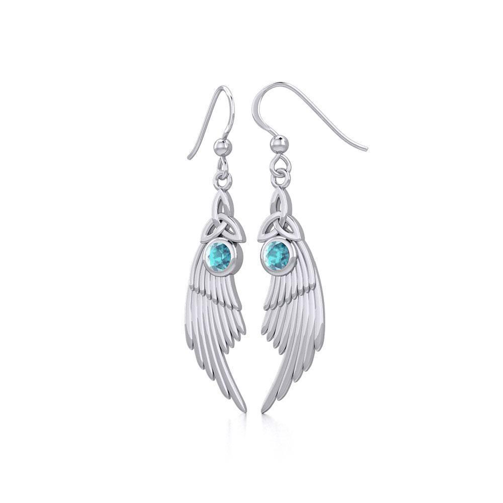 Celtic Trinity Knot Angel Wing Silver Earrings with Round Gemstone TER1926