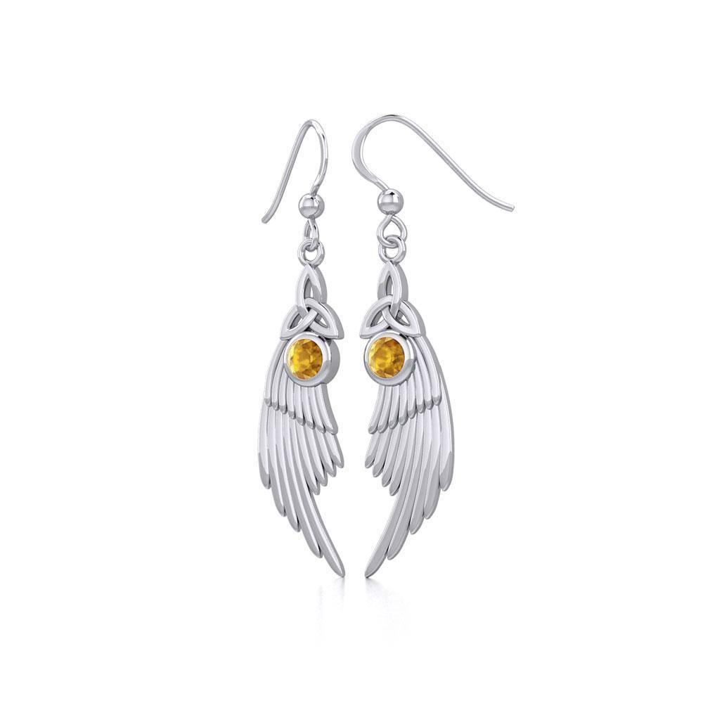 Celtic Trinity Knot Angel Wing Silver Earrings with Round Gemstone TER1926