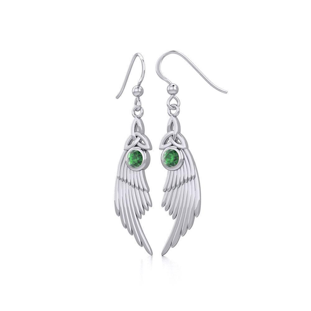 Celtic Trinity Knot Angel Wing Silver Earrings with Round Gemstone TER1926