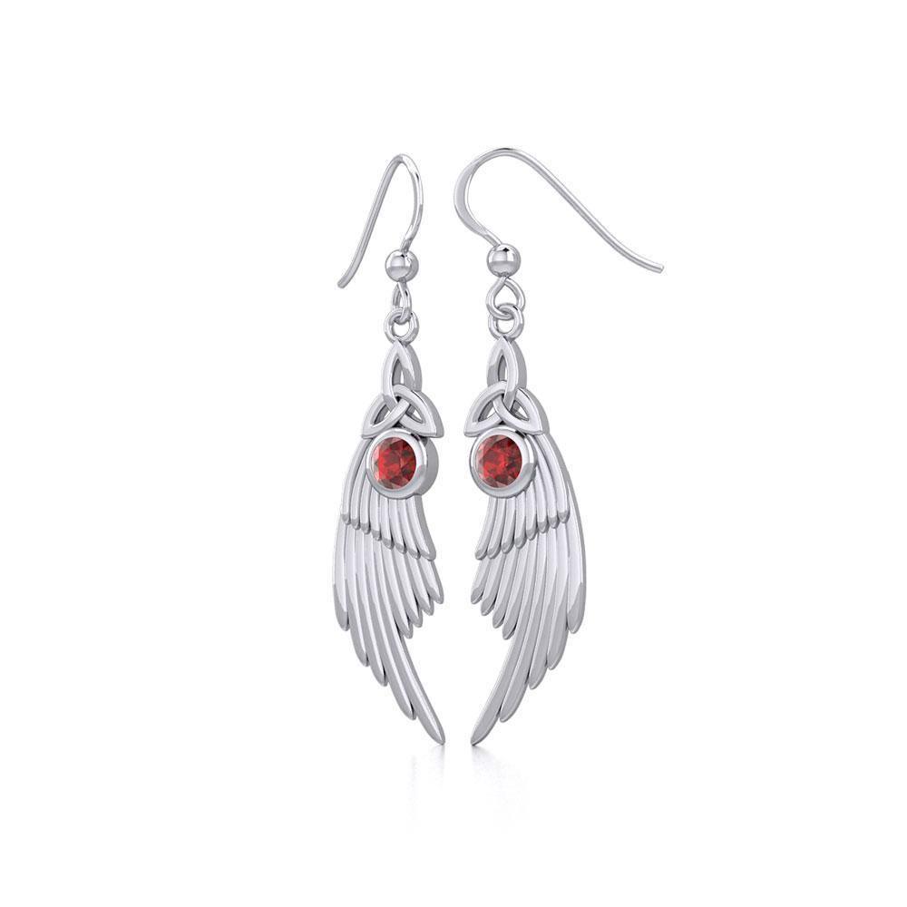Celtic Trinity Knot Angel Wing Silver Earrings with Round Gemstone TER1926