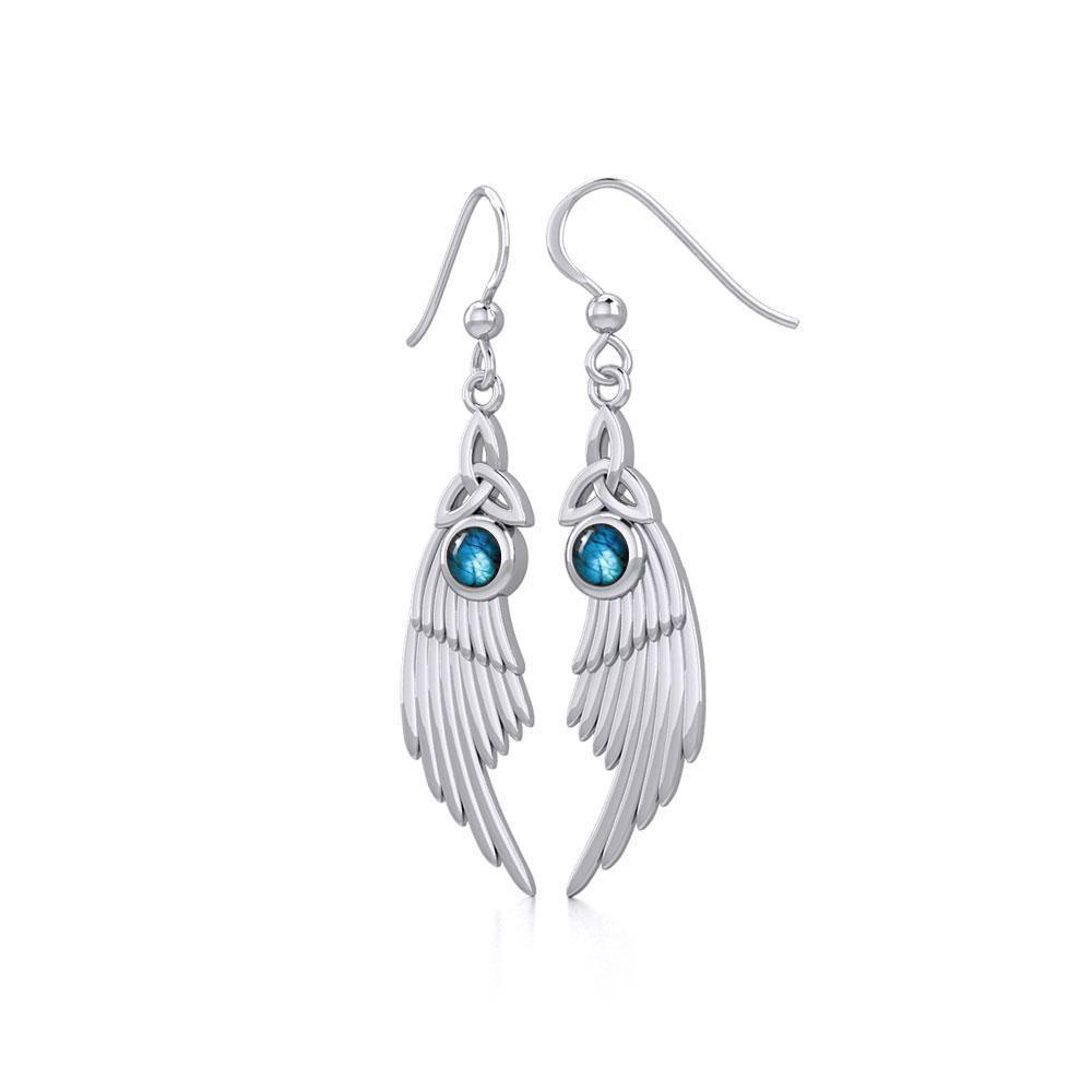 Celtic Trinity Knot Angel Wing Silver Earrings with Round Gemstone TER1926