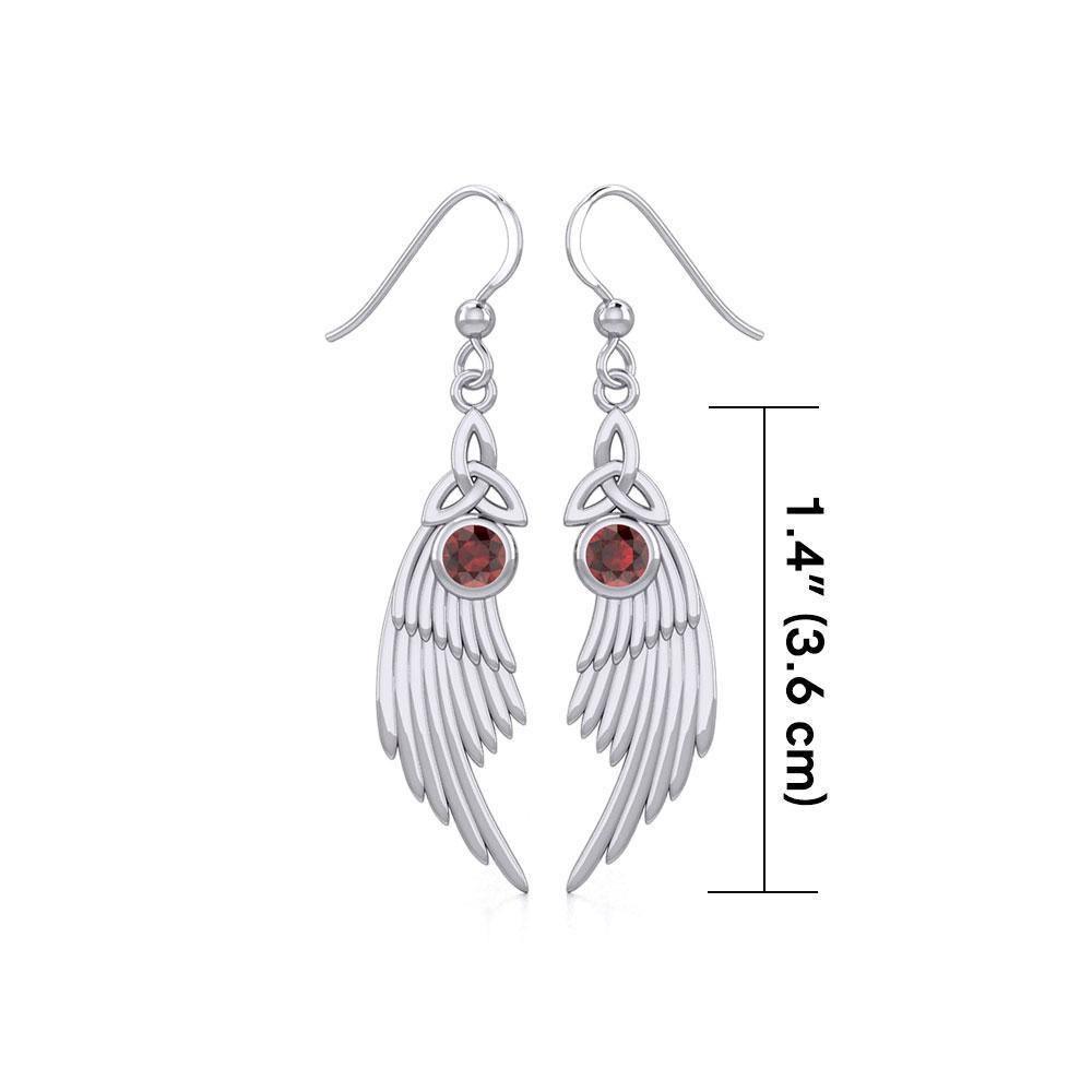 Celtic Trinity Knot Angel Wing Silver Earrings with Round Gemstone TER1926