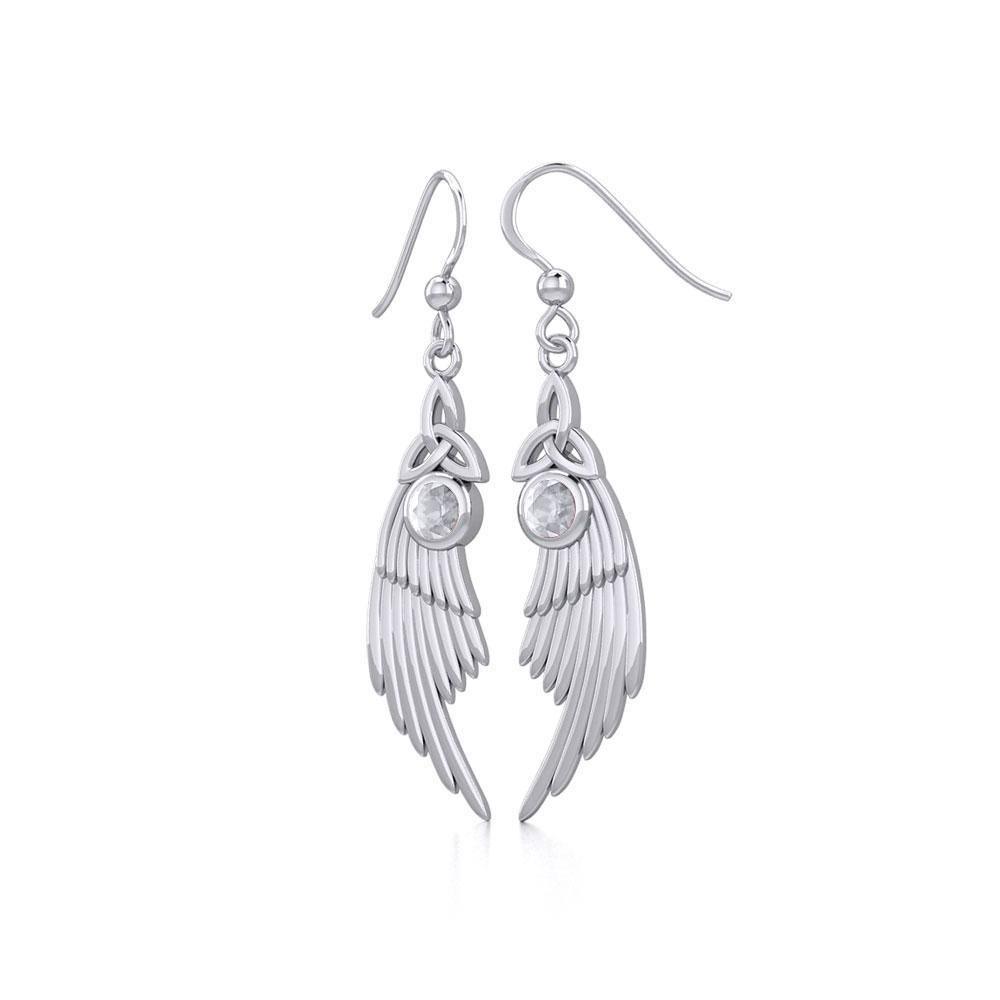 Celtic Trinity Knot Angel Wing Silver Earrings with Round Gemstone TER1926