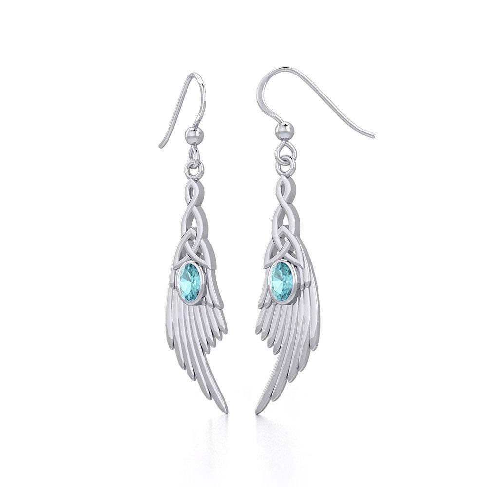 Celtic Knot Angel Wing Silver Earrings with Oval Gemstone TER1927