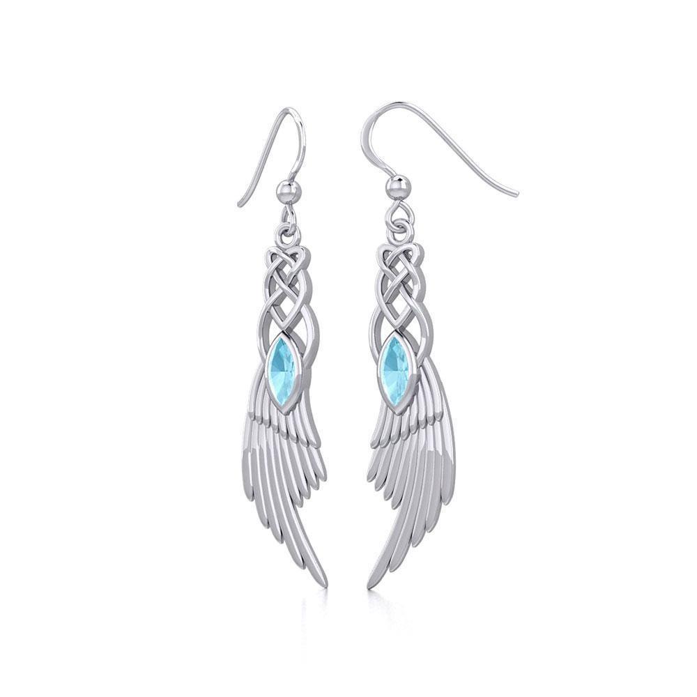 Celtic Knot Angel Wing Silver Earrings with Marquise Gemstone TER1928