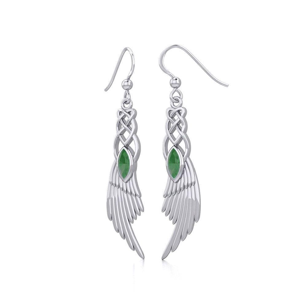 Celtic Knot Angel Wing Silver Earrings with Marquise Gemstone TER1928