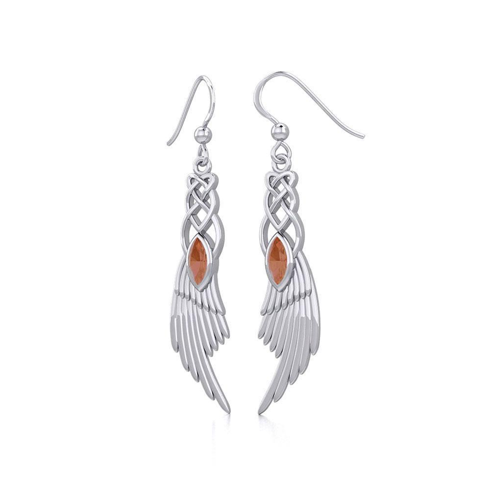 Celtic Knot Angel Wing Silver Earrings with Marquise Gemstone TER1928