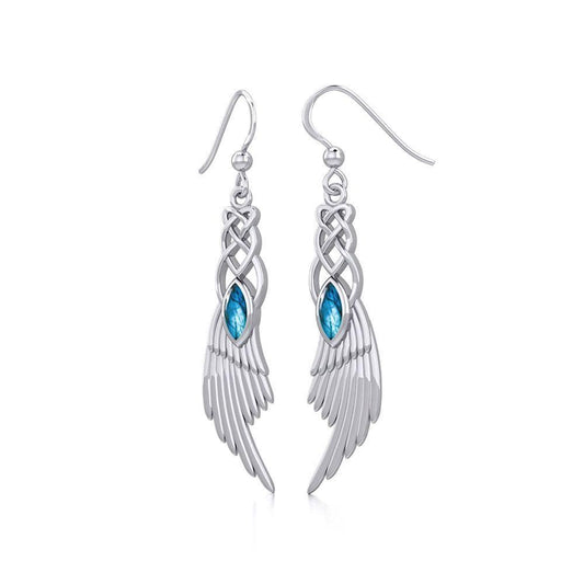 Celtic Knot Angel Wing Silver Earrings with Marquise Gemstone TER1928