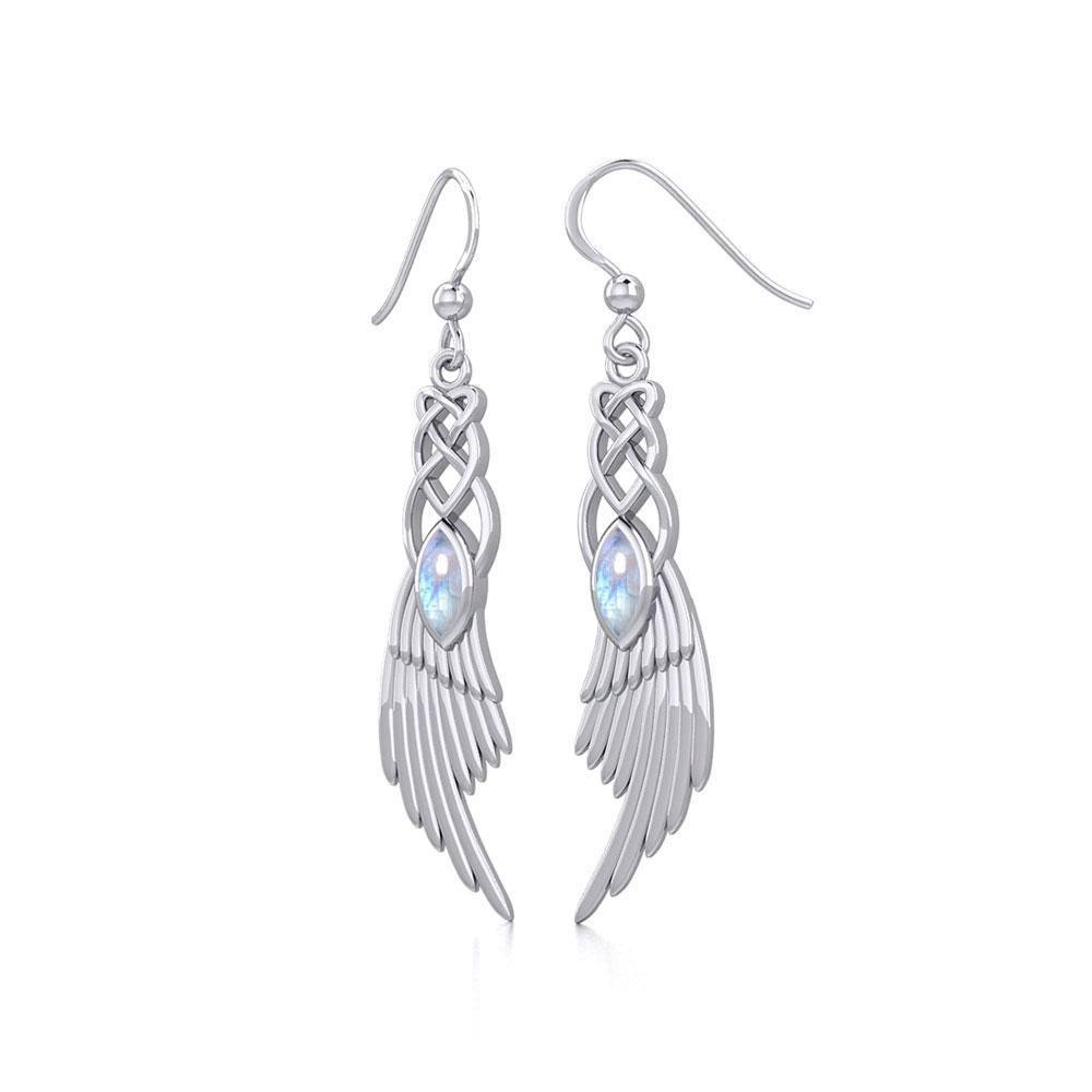 Celtic Knot Angel Wing Silver Earrings with Marquise Gemstone TER1928