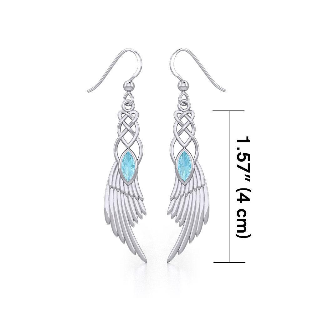 Celtic Knot Angel Wing Silver Earrings with Marquise Gemstone TER1928