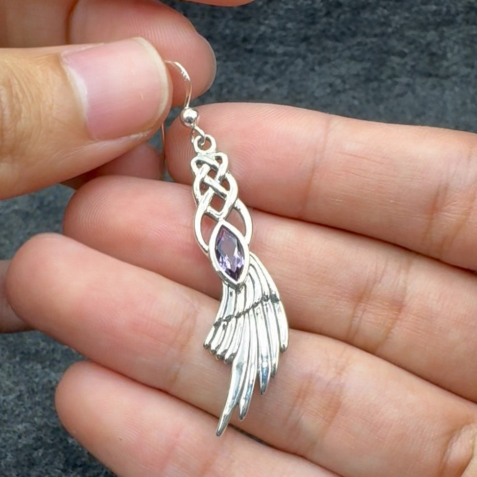 Celtic Knot Angel Wing Silver Earrings with Marquise Gemstone TER1928