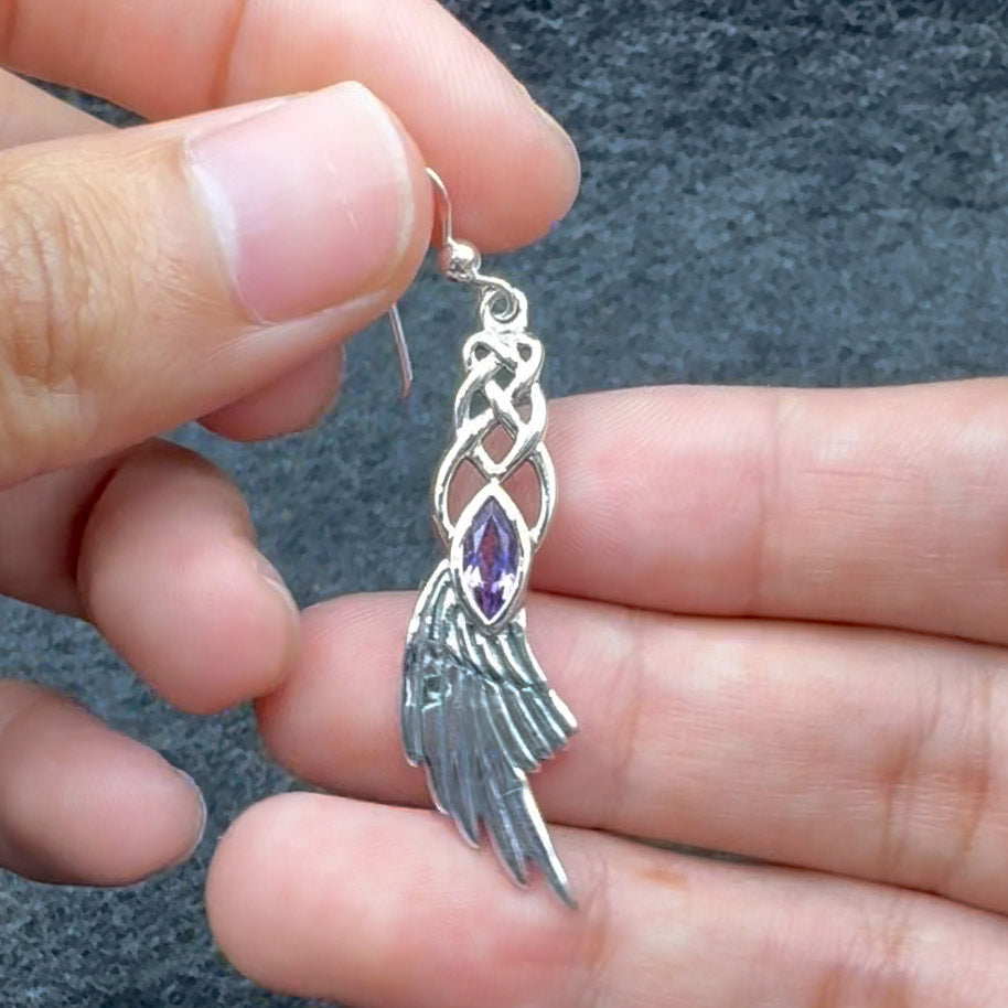 Celtic Knot Angel Wing Silver Earrings with Marquise Gemstone TER1928