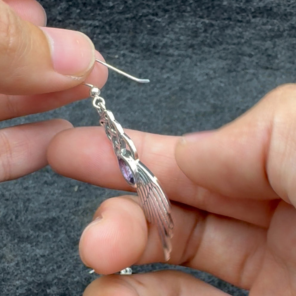 Celtic Knot Angel Wing Silver Earrings with Marquise Gemstone TER1928