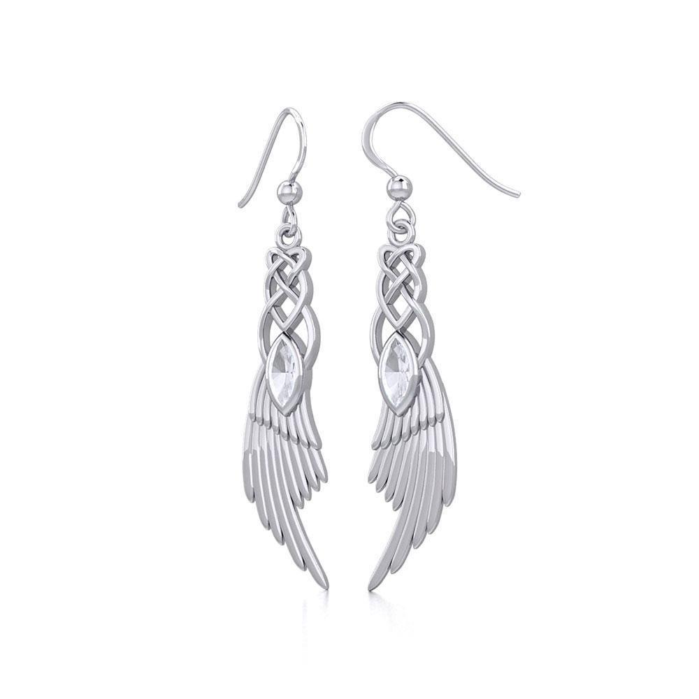Celtic Knot Angel Wing Silver Earrings with Marquise Gemstone TER1928