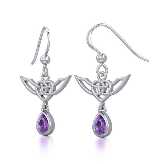 Celtic Knotwork Silver Earrings with Dangling Gemstone TER1933