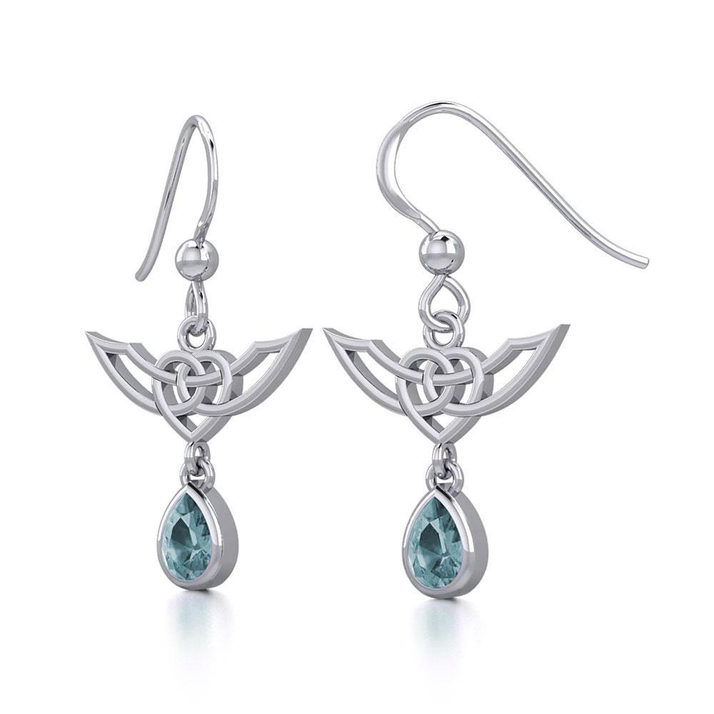Celtic Knotwork Silver Earrings with Dangling Gemstone TER1933