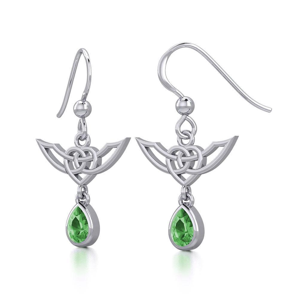 Celtic Knotwork Silver Earrings with Dangling Gemstone TER1933