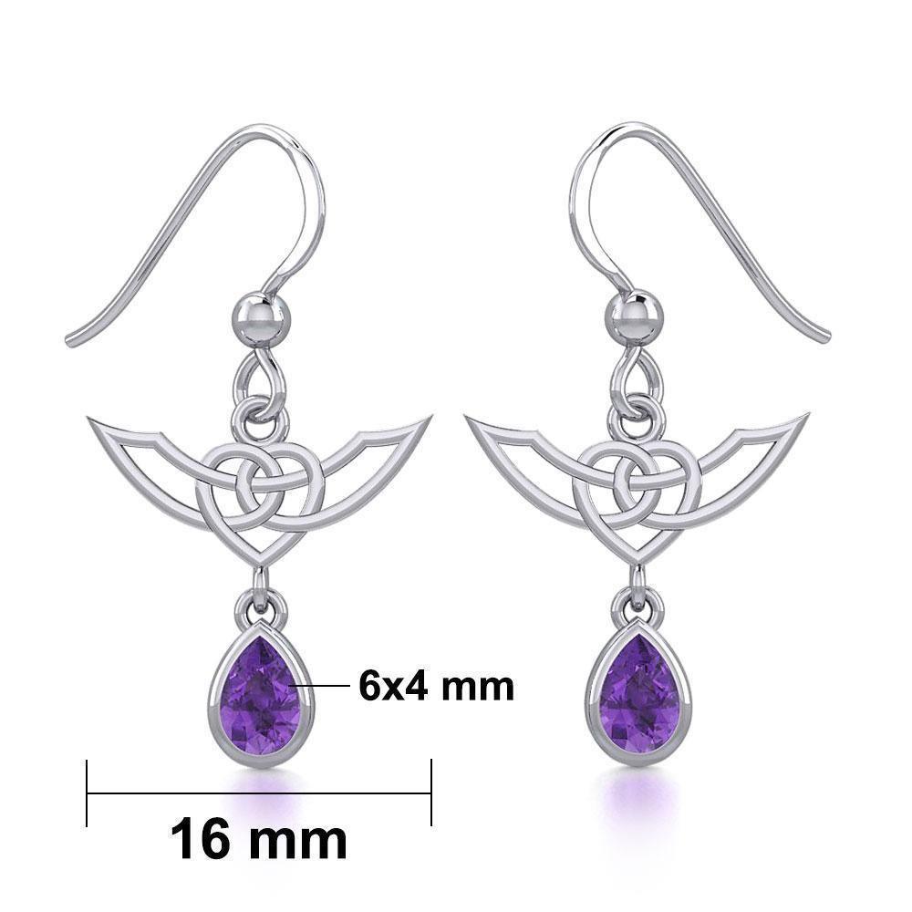 Celtic Knotwork Silver Earrings with Dangling Gemstone TER1933