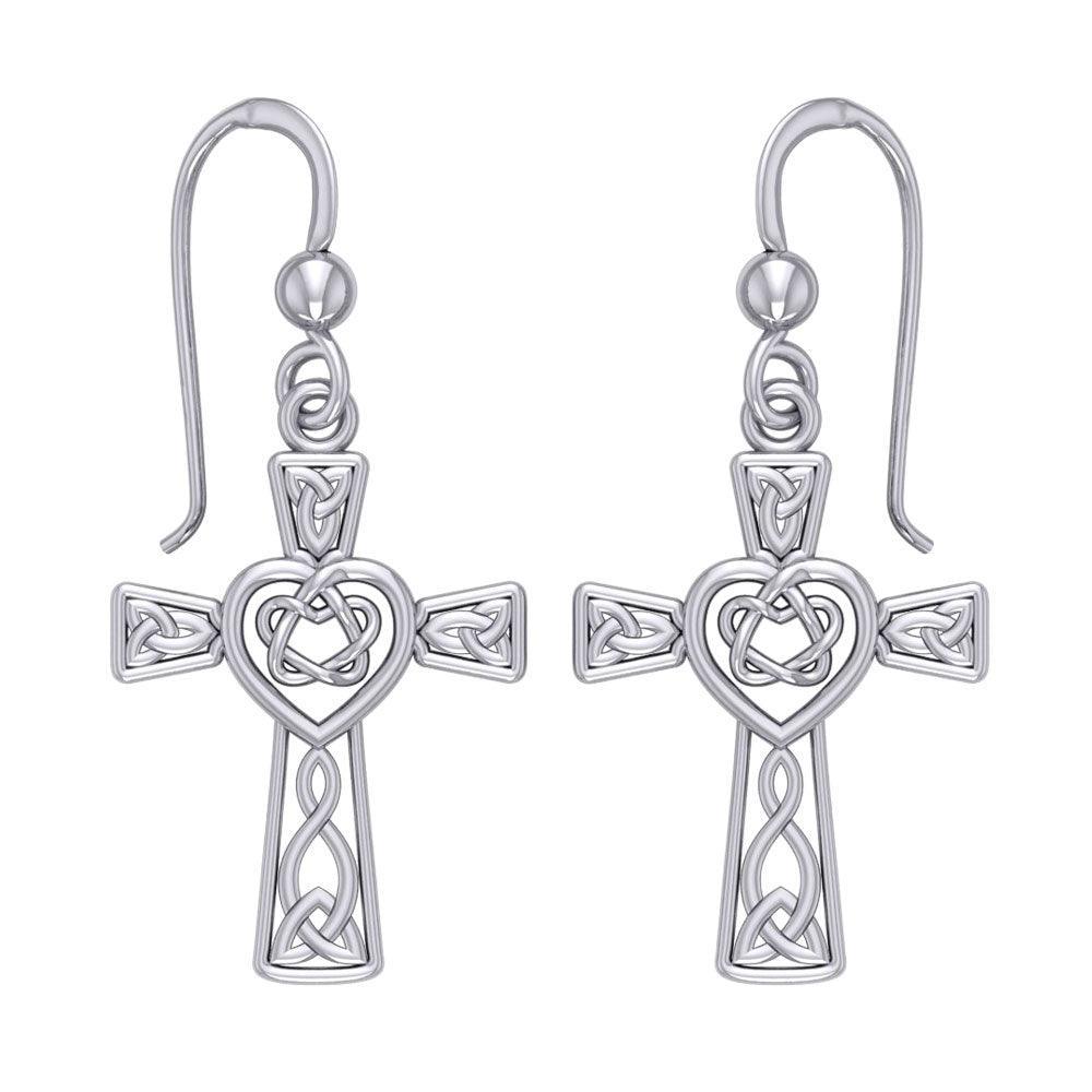 Celtic Knotwork Heart with Cross Silver Earrings TER1969