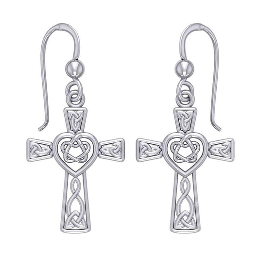 Celtic Knotwork Heart with Cross Silver Earrings TER1969