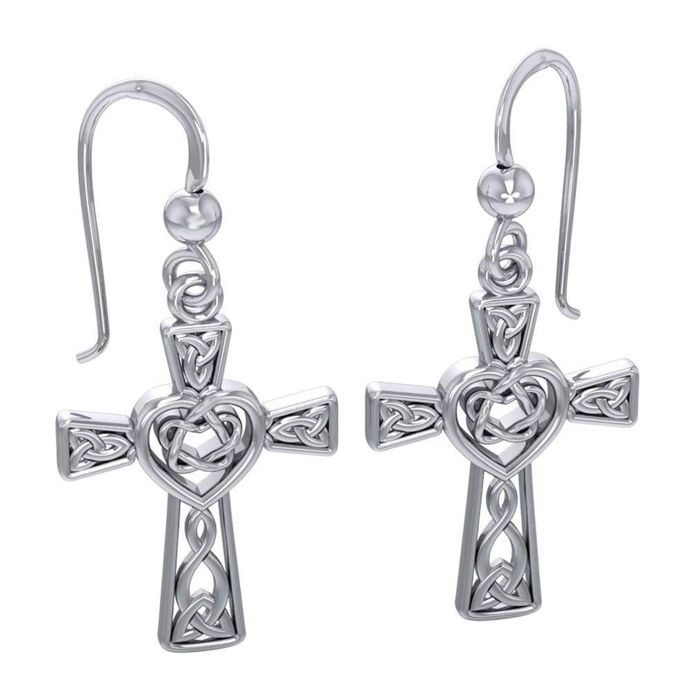 Celtic Knotwork Heart with Cross Silver Earrings TER1969
