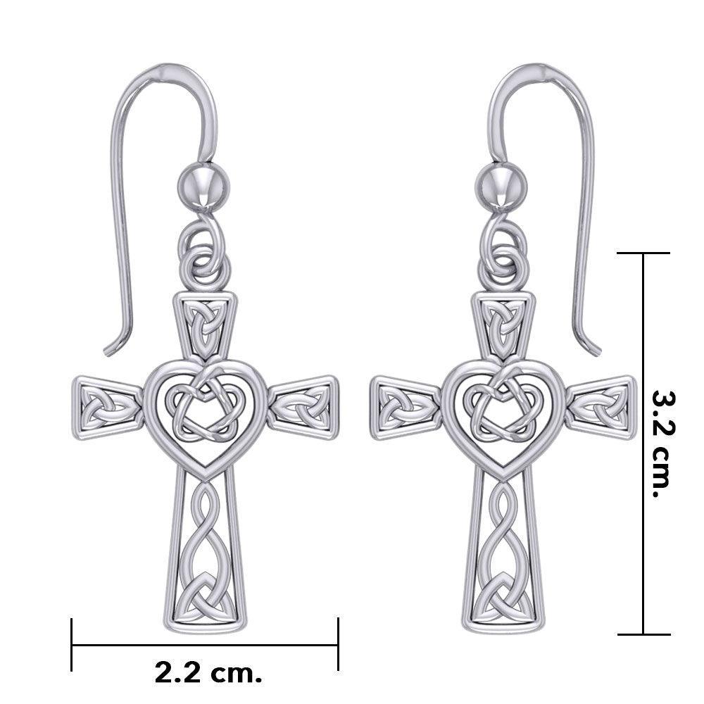 Celtic Knotwork Heart with Cross Silver Earrings TER1969