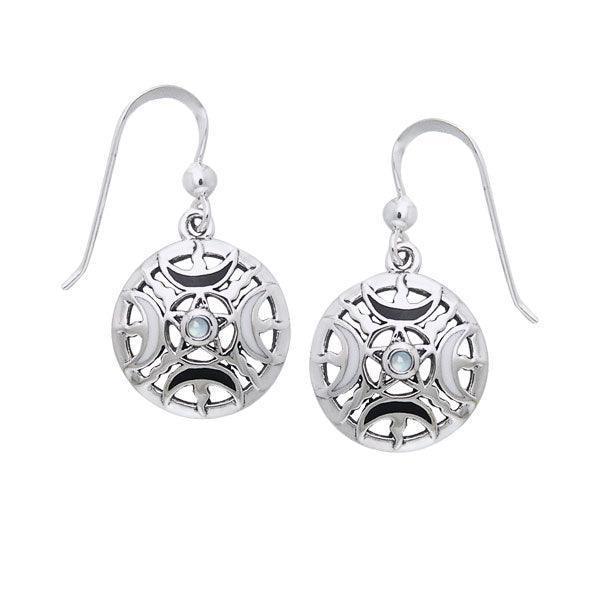 Sun Fire Moon Silver Earrings With Gem and Enamel TER200