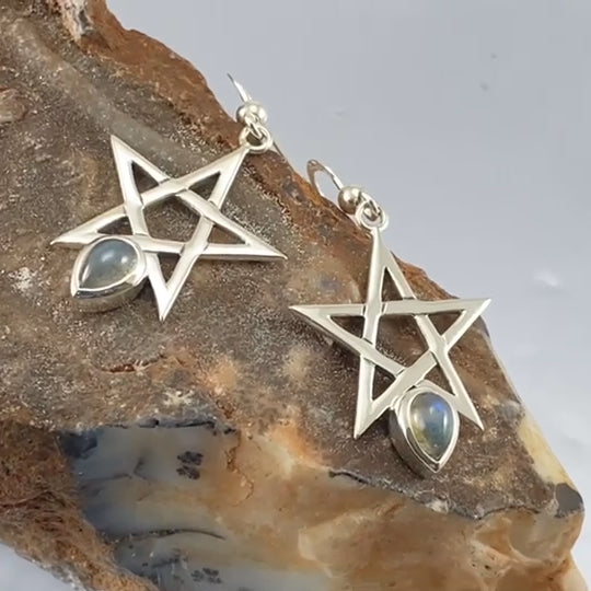 Pentagram Spirit Silver Earrings with Gemstone TER2035
