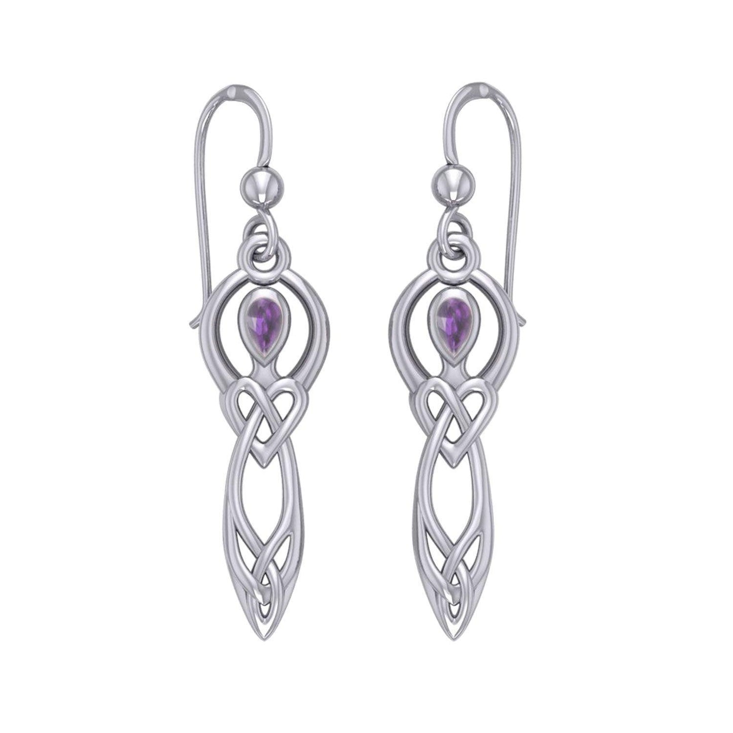Celtic Knotwork Goddess with Gemstone Silver Earrings TER2051