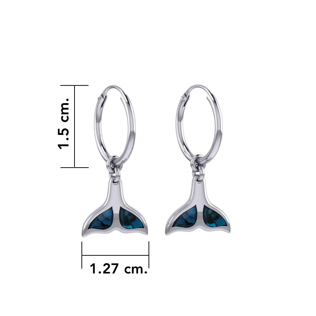 Inlaid Whale Tail Silver Hoop Earrings TER2085