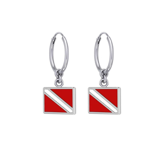 Divers Down Flag Sterling Silver Hoop Earring TER2086