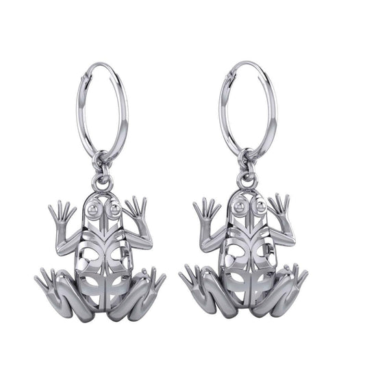 Knotwork Frog Silver Hoop Earrings TER2096