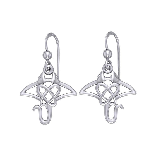 Manta Ray with Celtic Heart in the center Silver Earrings TER2165