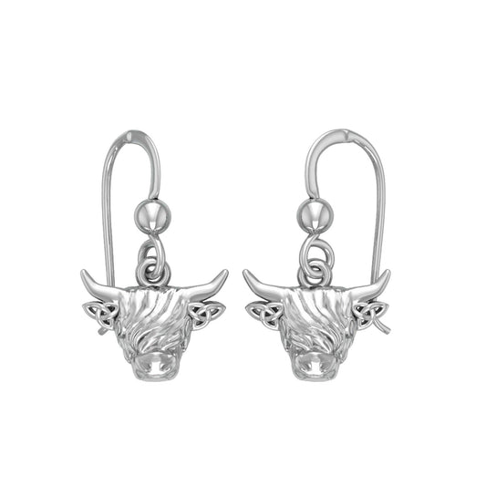 The Highland Cow with Celtic Trinity Knot Ears Silver Earrings TER2174 - peterstone.dropshipping