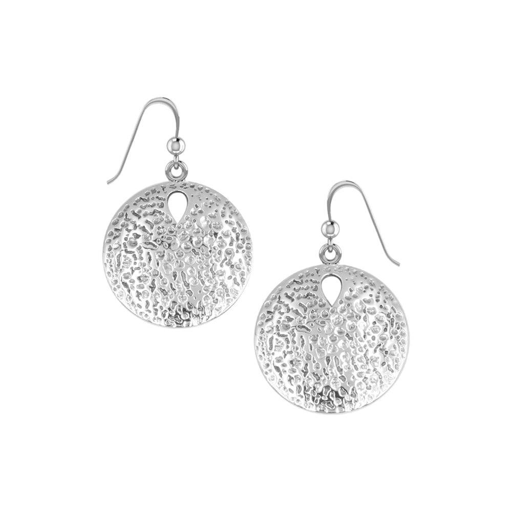 Coastal Charm Sterling Silver Hammer Textured Sand Dollar Earrings by Peter Stone TER2178