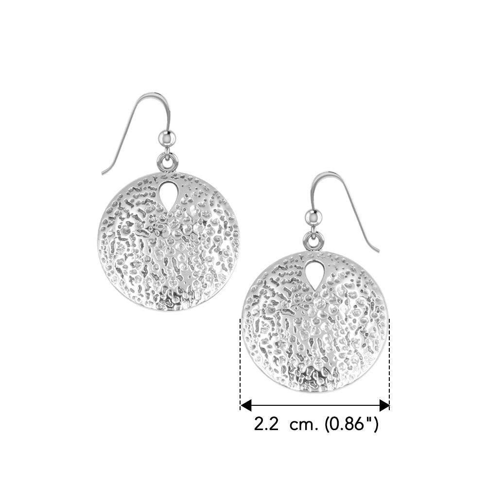Coastal Charm Sterling Silver Hammer Textured Sand Dollar Earrings by Peter Stone TER2178