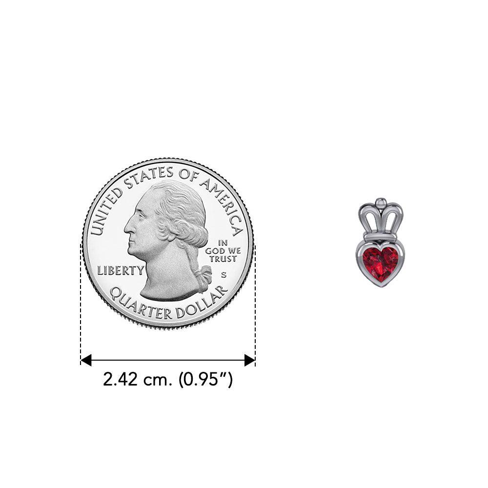 Gemstone Heart With Crown Silver Post Earrings TER2181