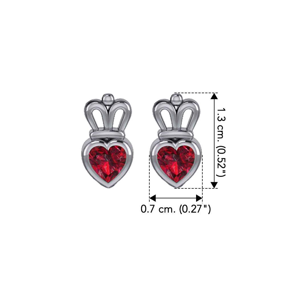 Gemstone Heart With Crown Silver Post Earrings TER2181