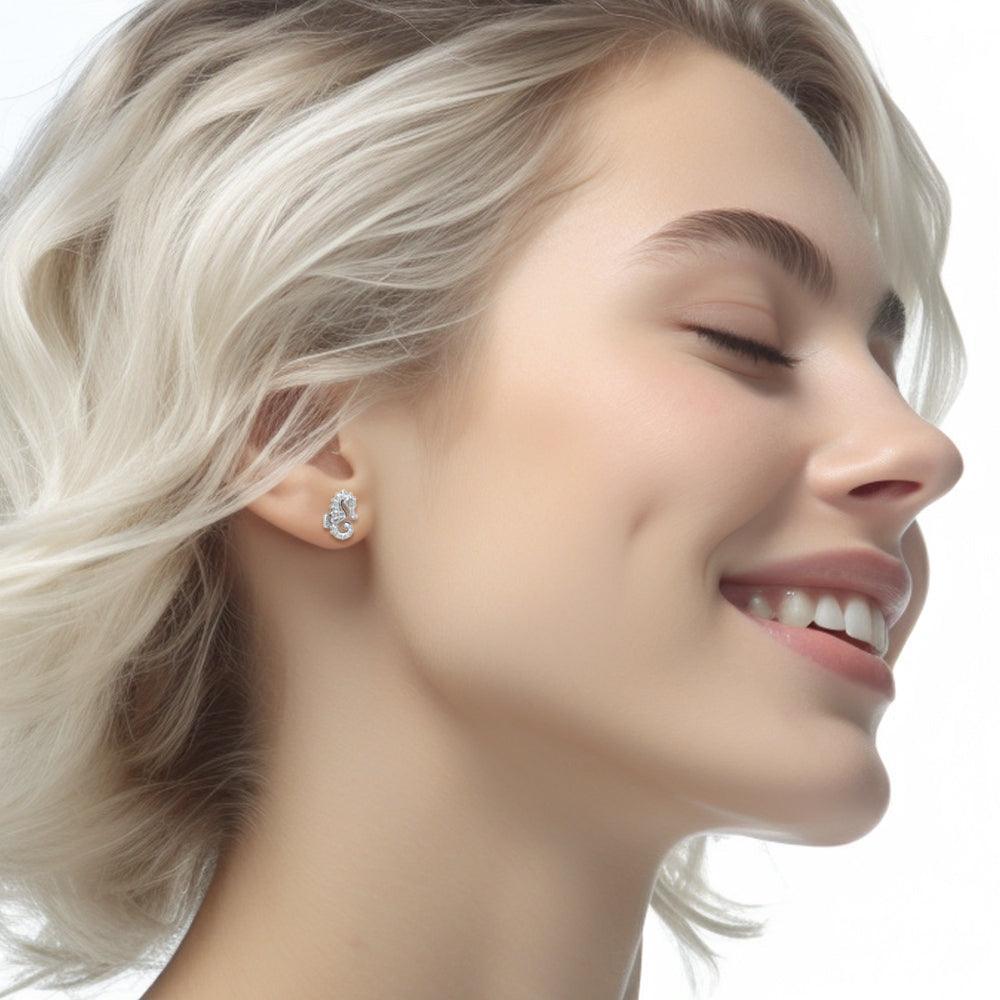 Elegance: Sterling Silver Oceanic Seahorse Post Earring by Peter Stone - TER 2183