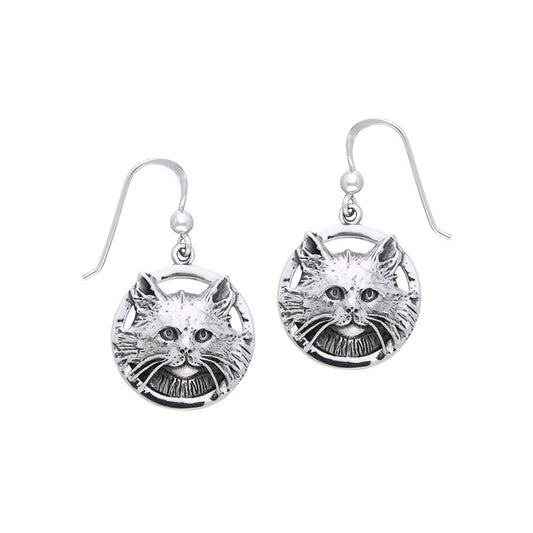 Jody Bergsma Domestic Long Hair Cat Sterling Silver Earrings TER2221