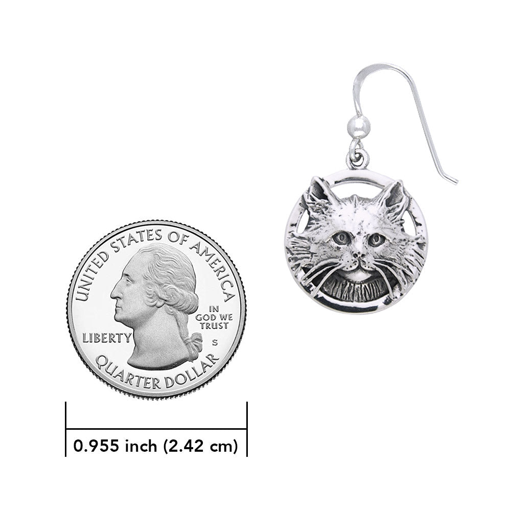 Lightweight Jody Bergsma Domestic Long Hair Cat Sterling Silver Earrings TER2251