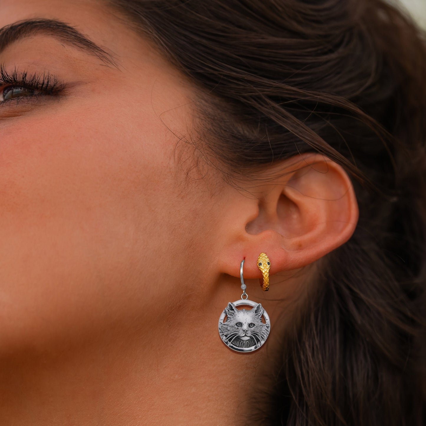 Jody Bergsma Domestic Long Hair Cat Sterling Silver Earrings TER2221