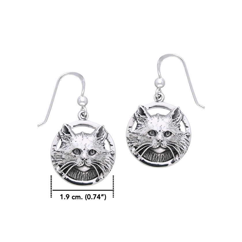 Lightweight Jody Bergsma Domestic Long Hair Cat Sterling Silver Earrings TER2251