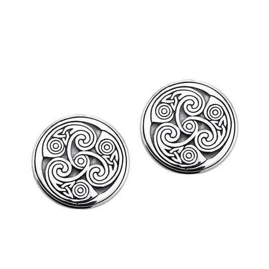 Celtic Triskele Round Sterling Silver Post Earrings TER2236